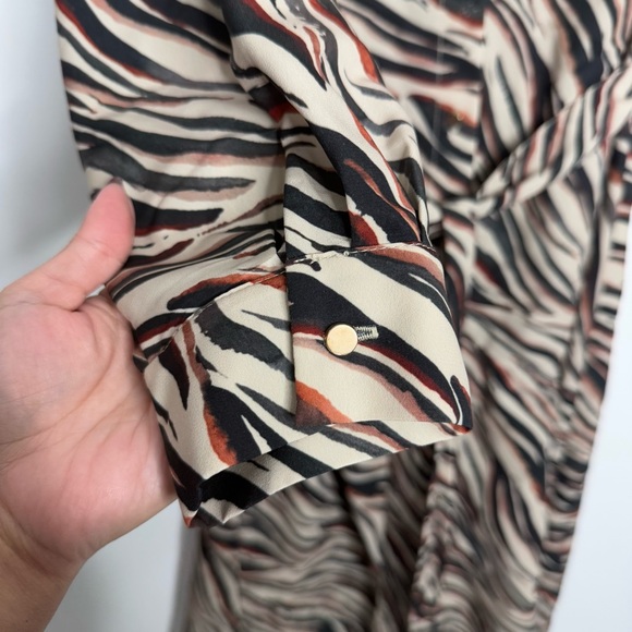 NWT Zara Zebra‎ Print Button Down Shirt Midi Dress Tan/Black/Brown Size Medium - Picture 8 of 13